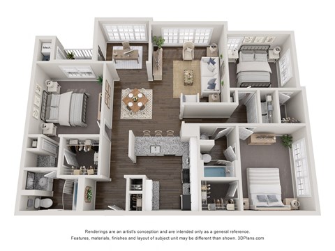 Floor plan for 3 beds, 2 baths, 1462 sqft
